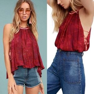 Free People Red Halter Blouse